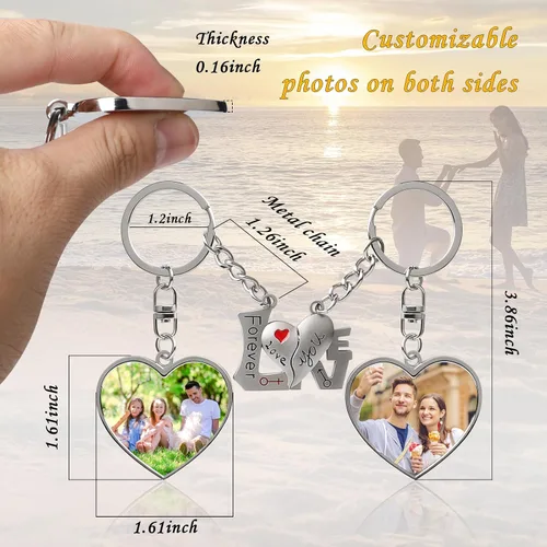 Vista 5 de RERNSH Llavero personalizado de doble cara con imagen, grabado personalizado, texto fotográfico, bricolaje, padre, novio, novia, regalos