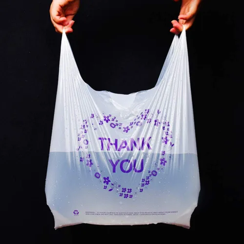 Vista 4 de LazyMe Thank You T Shirt Bags, White Plastic Grocery Bags with Handles, Standard Supermarket Size, 12 x 20 inch (100 PCS)