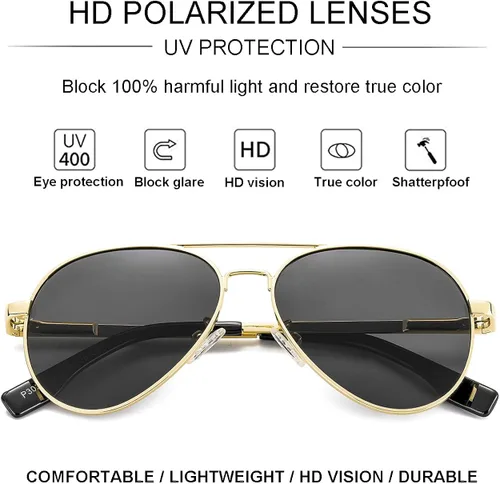 Vista 4 de Gleyemor Gafas de sol de aviador pequeñas para mujeres y hombres, marco pequeño de 2.047in, polarizadas, aviadores para cara pequeña