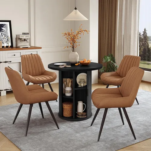 Vista 105 de Miereirl Moderno juego de comedor de 5 piezas para mesa redonda de madera de 4,31.5 pulgadas con estante de almacenamiento semiabierto y puerta