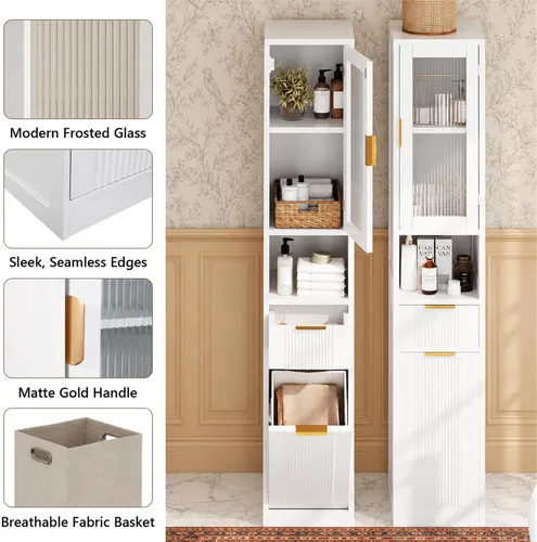 Vista 13 de Feonase Gabinete de almacenamiento de baño de 67 pulgadas de alto para Blanco perla