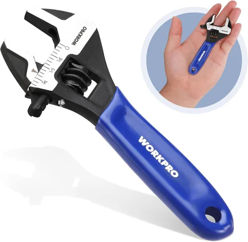 Vista 2 de WORKPRO Llave ajustable mini de 4 pulgadas, llave de mandíbula ancha de acero Cr-V con óxido negro para tuercas pequeñas, escalas métricas y SAE