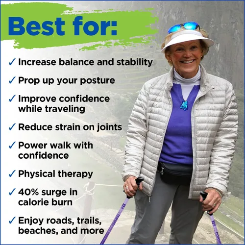 Vista 5 de York Nordic Motivator Swift Connect - Bastones de viaje para caminar para equilibrio y rehabilitación, agarres de estabilidad patentados, ligeros