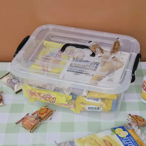 Vista 5 de Caja de almacenamiento de plástico transparente de 8 L con asa, paquete de 2