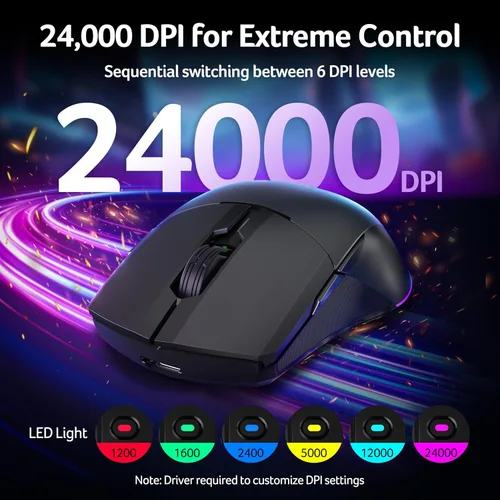 Vista 3 de acer Mouse inalámbrico para juegos para laptop, 24,000 DPI con cable para juegos de computadora con 8 botones programables, mano izquierda