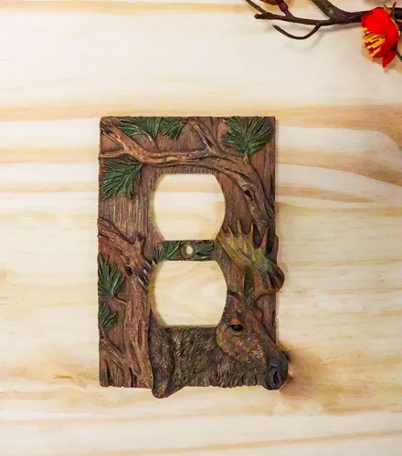 Vista 6 de Ebros - Juego de 2 platos de pared con cubierta eléctrica de ciervo y ciervo, alce rústico de bosque rústico pintado a mano, decoración occidental