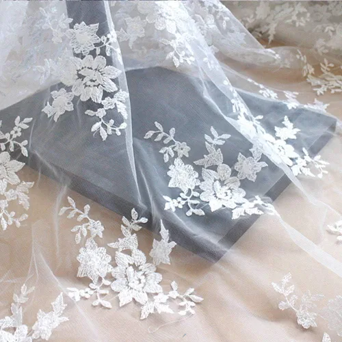 Vista 7 de Tela de malla de encaje bordado de tul de encaje floral azul delicado para vestidos de fiesta vestido de fiesta 51 pulgadas de ancho vendido por 3.3