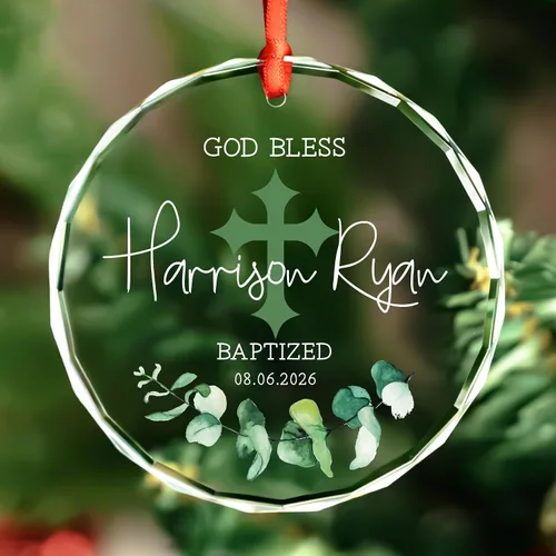 Vista 24 de Adorno de cristal personalizado para bautismo de bebé, regalo de bautismo para niños y niñas, regalo de confirmación, adorno de árbol de Navidad