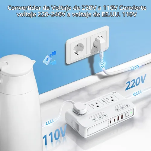 Vista 2 de ANTPO - Convertidor de voltaje de 2000 W de EE. UU. a Europa, convertidor de 220 V a 110 V para viajes europeos, adaptador de corriente para secador
