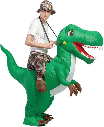 Vista 4 de GOOSH Disfraz inflable para adultos disfraces de Halloween para hombres y mujeres jinete de dinosaurio disfraz inflable para juguete Godzilla unisex