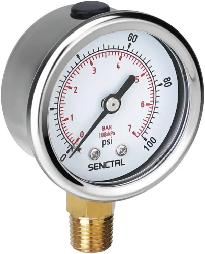Vista 7 de SENCTRL - Medidor de presión de vacío de 30inHg, esfera de 2", NPT de 1/8, montaje inferior, estuche de acero inoxidable, resistente al agua