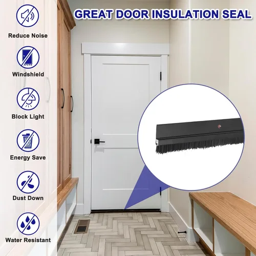 Vista 5 de uxcell 2 piezas barredor de cepillo inferior para puerta forma H base de aleación de aluminio con cepillo de nailon de 0.4 pulgadas para hogar