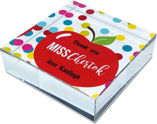 Vista 2 de Infusion Pisapapeles de cristal personalizado de agradecimiento al maestro con caja de regalo (manzana y manchas)