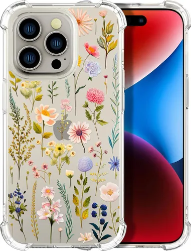 Vista 28 de Compatible con iPhone 14, funda transparente y bonita para mujeres y niñas, diseño floral, diseño floral femenino, funda para teléfono 14