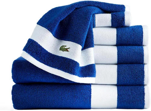 Vista 10 de Lacoste Sport Stripe - Juego de toallas de lujo de algodón (6 piezas) – Hecho con 100% algodón Supima suave, absorbente y de secado rápido, incluye