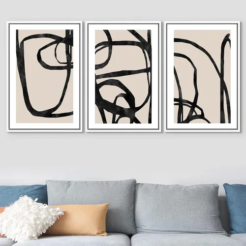 Vista 336 de SIGNFORD - Set de obras de arte en lienzo enmarcado para pared, ilustraciones abstractas de neblina del desierto en tonos neutros beige y marrón