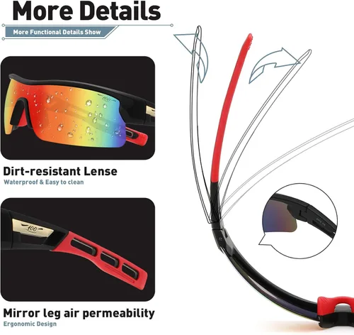 Vista 4 de Gafas de sol deportivas polarizadas para hombres y mujeres, TR90 UV 400, protección FHD lente ligera