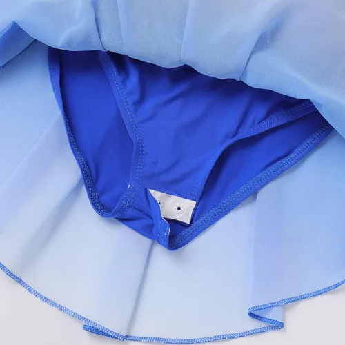 Vista 6 de Vestido de patinaje artístico sobre hielo para niñas, lentejuelas brillantes, malla transparente, gasa, ballet, danza, leotardo, trajes de bailarina