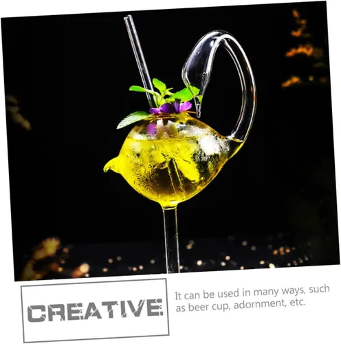 Vista 6 de Hemoton Copas de cóctel en forma de cisne de 6.0 fl oz con pajita de vidrio, copas de vino creativas, copas para beber jugo Martini, whisky