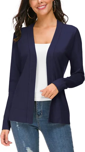 Vista 20 de Urban CoCo Chaqueta de punto de manga larga con frente abierto para mujer Negro