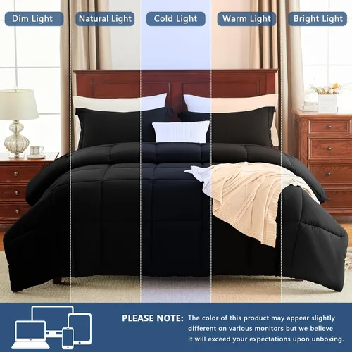 Vista 9 de CozyLux Juego de edredón Super King, juego de ropa de cama negro ceniza de 270GSM para todas las estaciones, juego de cama de 3 piezas cosidas
