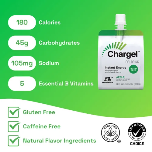 Vista 3 de Chargel Manzana, gel energético instantáneo sin cafeína, para correr, ciclismo, entrenamiento, senderismo esencial para mujeres y hombres, regalos