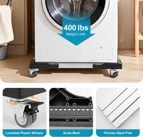 Vista 3 de Nefish Muebles Dolly Mini soporte ajustable para refrigerador con ruedas, soporte para lavadora, rodillo móvil con 4 ruedas giratorias de bloqueo