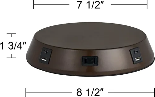 Vista 4 de Base de lámpara de estación de trabajo de carga universal de 1 34 pulgadas de alto con puertos USB A+C y toma de corriente de CA con acabado