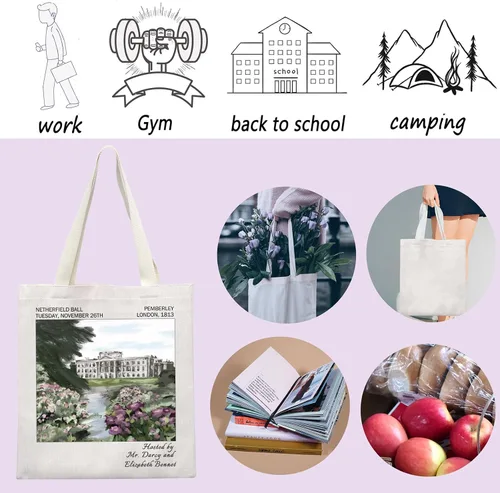 Vista 3 de ENSIANTH Funda de libro de Pride Reader con cremallera para regalo para amantes de los libros de prejuicios de JA Novelist (bolsa de paseo)