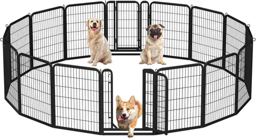 Vista 34 de Yaheetech Corralito para perros, 24 pulgadas, 2 paneles, corral para perros para interiores, resistente, corral de ejercicio para cachorros, valla