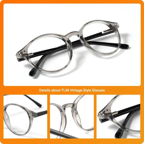 Vista 6 de TIJN Gafas de bloqueo de luz azul para hombres y mujeres, gafas de montura redonda gruesa vintage