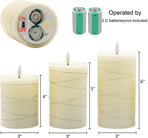 Vista 2 de Eldnacele Velas sin llama que funcionan con pilas con control remoto y temporizador, tira de luces LED de cera real, velas LED de pilar de cera