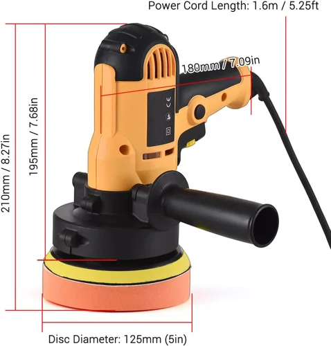 Vista 8 de Pulidora de búfer, cera de tampón Geevorks de 5 pulgadas, pulidora de coche de velocidad variable 600-3700 RPM con mango desmontable, 6 almohadillas
