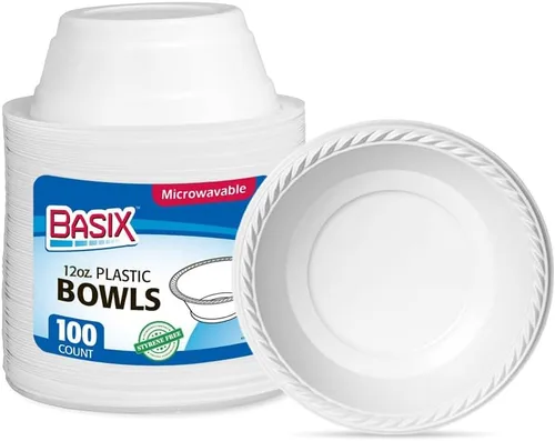 Vista 12 de Basix [100 unidades] Cuencos desechables de plástico blanco de 5 onzas para postre, aptos para microondas, ideales para la escuela, comida