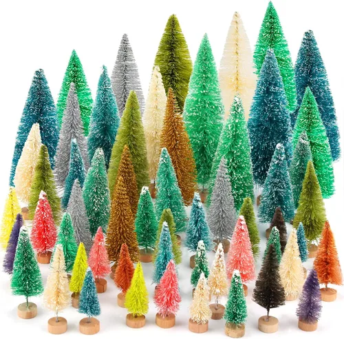 Vista 11 de ONESING 24 Pcs Mini Bottle Brush Trees with Wooden Base Artificial Small Christmas Pine Tree for Crafts, Winter Snow Ornaments for Christmas Table