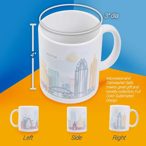 Vista 6 de Vastigo Taza de café Austin – Taza de cerámica de recuerdo de 11 onzas con caja de regalo – Taza de viaje City Skyline – Apto para lavavajillas