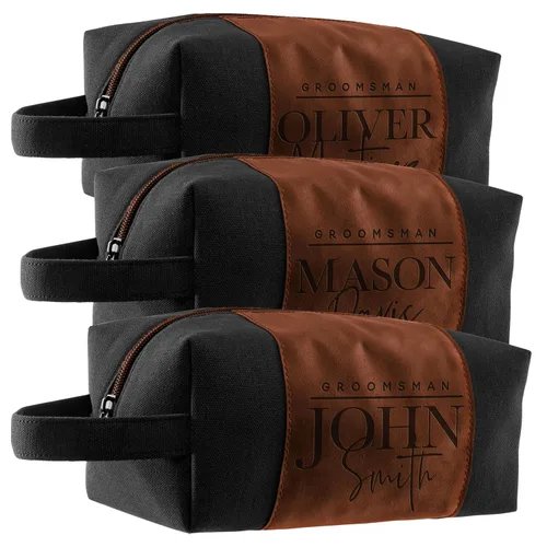 Vista 30 de Regalos personalizados para padrinos de boda, bolsas de aseo personalizadas para hombres, regalos de padrino de boda, Beige, Diseño #1, Juego de 3