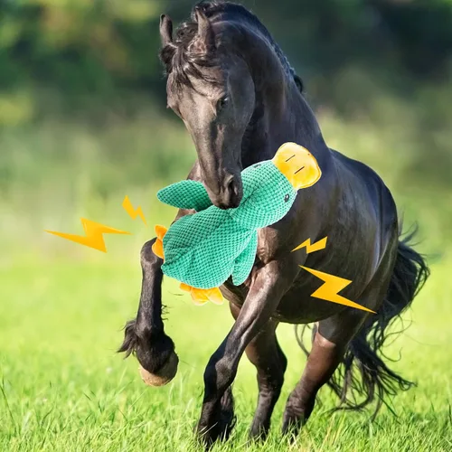 Vista 2 de Horse Toys Squeaky Squeeze Plush Duck, juguete interactivo de pato chirriante para caballos para jugar, juguetes de enriquecimiento de felpa
