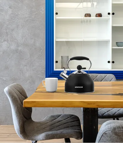 Vista 7 de Hervidor de té, hervidor de té silbante de acero inoxidable de 2 cuartos, tetera silbante para estufa con mango plegable ergonómico, tetera pequeña