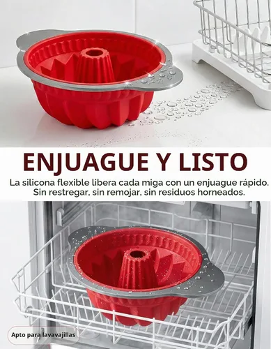Vista 7 de Boxiki Kitchen Molde para pastel de libra de silicona antiadherente premium – Estructura de acero resistente, libre de BPA y PFOA – Molde para Rojo