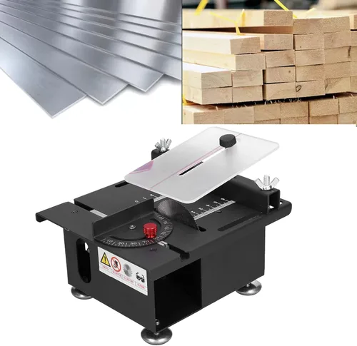Vista 3 de Sierra de mesa Mini 100W, riel deslizante ajustable para carpintería, engranajes de 7 velocidades, corte de 0-90 grados, 0-6000r / min, aleación