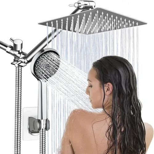 Vista 13 de Cabezal de ducha, cabezal de ducha de lluvia de 12 pulgadas con combo de rociador de mano y brazo de extensión ajustable, manguera de lluvia de alta