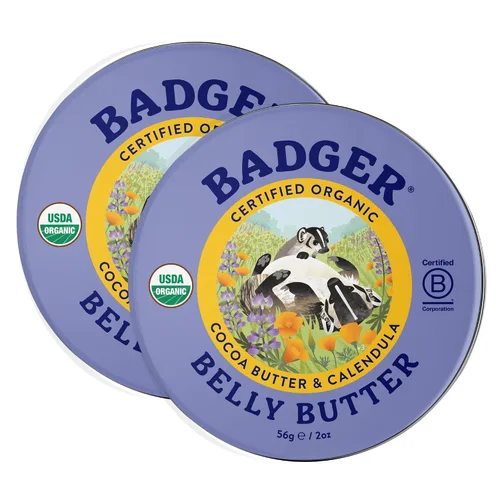 Vista 8 de Badger Mantequilla para el vientre, crema orgánica para estrías para el vientre embarazado, rica e hipoalergénica, hidratante, manteca de cacao