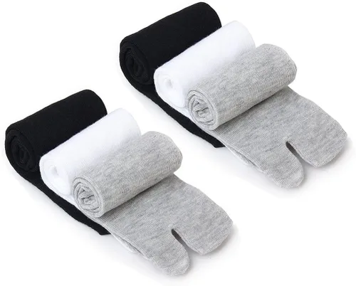 Vista 2 de rosenice 3 pares de calcetines elásticos de algodón Tabi Toe (blanco + gris + negro), Blanco gris negro