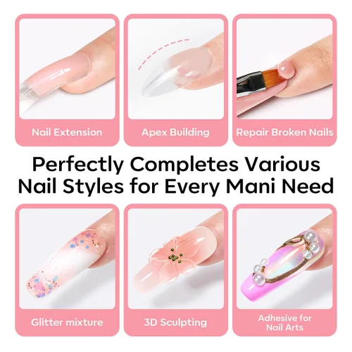 Vista 7 de Modelones Kit de uñas de poligel de 30 colores con lámpara de uñas de 8 W, rosa, amarillo, dorado, nude, formas de uñas, constructor de soluciones