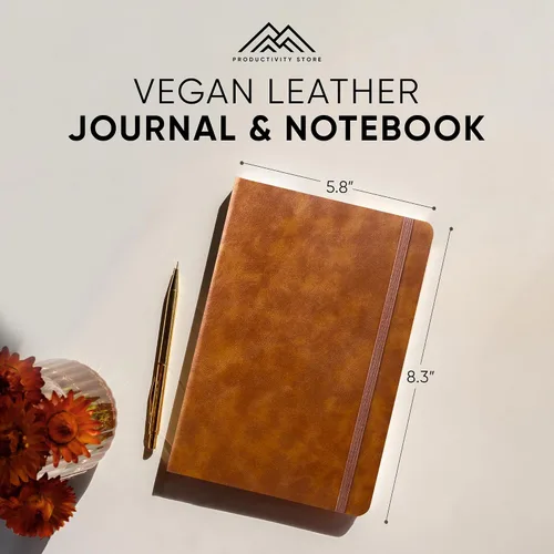 Vista 2 de PRODUCTIVITY STORE Cuaderno y diario de cuero Cuaderno A5 de cuero vegano de tapa dura de 5 x 8 pulgadas con papel grueso de alta calidad a rayas