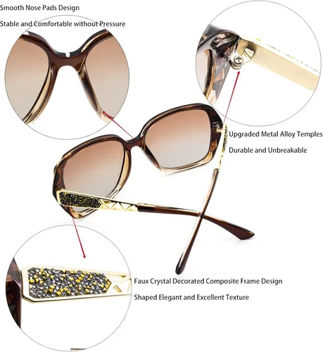 Vista 4 de LECKIRUT - Lentes de sol de gran tamaño para mujer lentes de sol clásicos y a la moda con protección UV polarizada