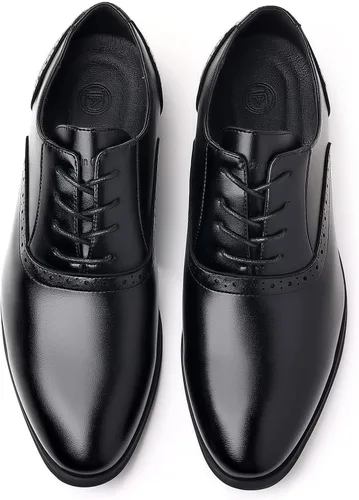 Vista 3 de DADAWEN Zapatos de vestir forrados de cuero para hombre, zapatos formales de negocios clásicos con cordones Oxfords