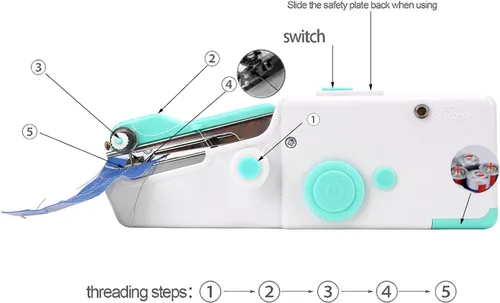 Vista 4 de Jeanoko Mini máquina de coser portátil, máquina de coser de mano, multiusos, máquina de coser portátil inalámbrica para principiantes, niños