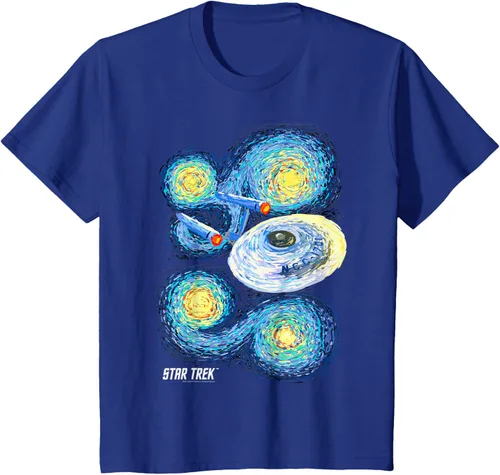 Vista 36 de Star Trek Camiseta de pintura de noche estrellada de la serie original, Negro, S